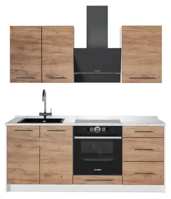 Produktbild von Singleküche Vicco Fame-Line Goldkraft Eiche/Weiß 190 cm, AP Marmor, Model 62976