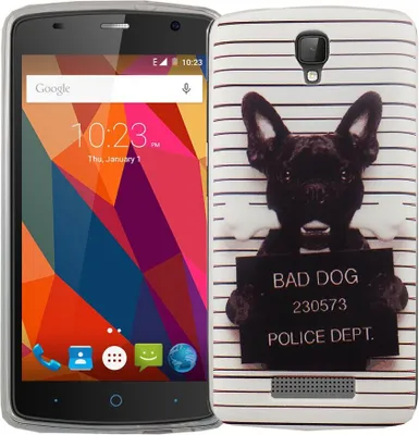 Produktbild von Handy Hülle für ZTE Blade L5 Plus Cover Case Schutz Tasche Motiv Slim Silikon TPU Böser Hund Weiß
