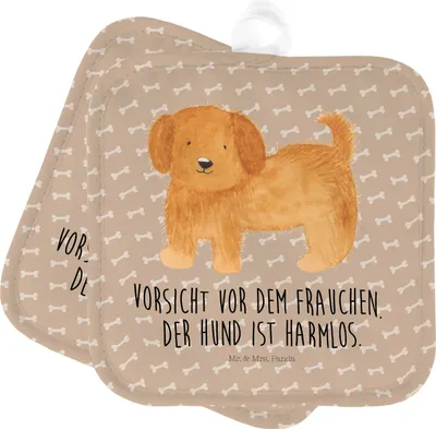 Produktbild von Mr. & Mrs. Panda Topflappen Hund Flauschig - Hundeglück - Geschenk, Topfuntersetzer, Hunde, Hundeliebe, Witzig, Topflappenset, topfhalter, Sprüche, Doppel, Set