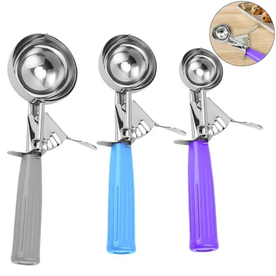 Produktbild von 3er Eisportionierer Set aus Edelstahl, Cookie Scoop mit Auslöser für Eis, Keksteig, Muffins & Kartoffelpüree