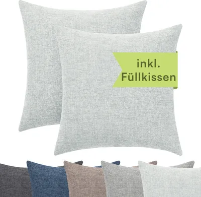 Produktbild von Selfitex Dekokissen 2er Set 50x50 inkl. Füllkissen kuschelweiches Lesekissen, Rückenkissen , Sofakissen,für Couch, Bett oder als Polster jeglicher Art, Farbe: Hellgrau