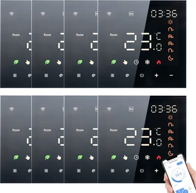 Obrázok produktu pre 8X Smart Tuya WiFi termostat, hlasové ovládanie, pre 16A elektrické vykurovanie, digitálny programovateľný LCD displej, dotykový displej, podlahové vykurovanie, regulátor teploty, digitálny inteligentný nástenný termostat pre elektrické vykurovanie, kompatibilný s Amazon Google Home, čierny