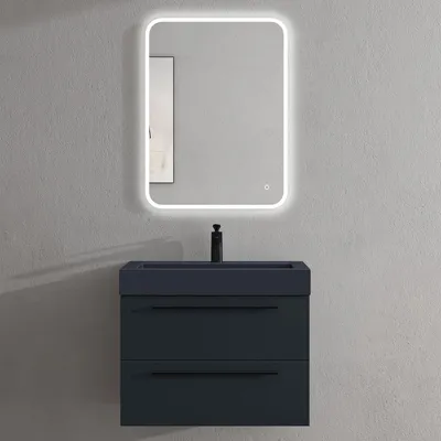 Image de doporro Meuble de Salle de Bains Gris Noir Mat Ensemble de 3 Pièces Meuble Suspendu avec Lavabo 73 cm et Miroir LED Design Quadratto