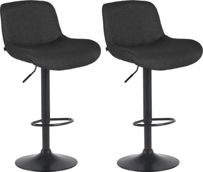 Produktbild von CLP 2er Set Barhocker Solon Schwarz höhenverstellbar und drehbar mit Rückenlehne schwarz Material Stoff