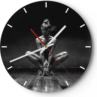 Produktbild von Wanduhr - Rund - Glasuhr - Tänzerin Frau Ballerina - 40x40cm - Schleichendes Uhrwerk - Lautlos - zum Aufhängen bereit - Dekoration Modern - Wanddekoration aus Glas - C3AR40x40-4925