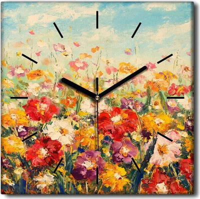 Produktbild von Coloray Uhr auf Leinwand 30x30 cm Wand Uhr Dekoration Wohnzimmer Segeltuch schwarze Hände -Blumenfeldwiese.