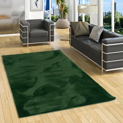 Produktbild von Luxus Super Soft Kunstfell Teppich Plush Einfarbig, Größe:90x160 cm, Farbe:Tannengrün