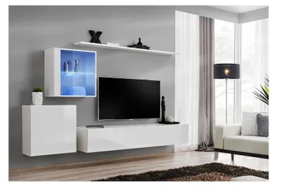 Image de Ensemble meuble TV mural  - Switch XV - 250 cm  x 150 cm  x 40 cm - Blanc