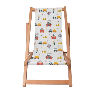 Image de Dreamroots Chaise longue enfant pliable en bois, jusqu'à 130 kg, Chaise longue pliable avec dossier inclinable en 3 positions, This is Farm
