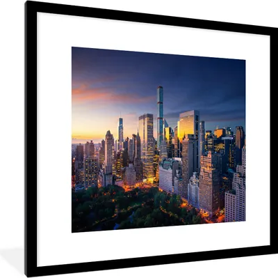 Produktbild von MuchoWow® MuchoWow® Gerahmtes Poster New York - Sonnenuntergang - Skyline 40x40 cm - Poster mit zchwarzem Bilderrahmen - Poster - Plakat im Rahmen
