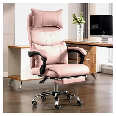Produktbild von Ergonomischer Chefsessel mit doppelter Lendenstütze – Höhenverstellbarer Drehstuhl mit Kopfstütze, belastbar bis 150 kg, in Rosa