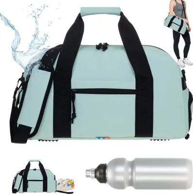 Produktbild von Sporttasche Fitness Tasche aus Plane regenabweisend Damen Mädchen Reisetasche mit Schuhfach Nassfach 46 cm 24 L Training Schwimmen Schule Freizeittasche Elephant Hydro Gym Bag 12819 Mint Grün Pastell + Trinkflasche