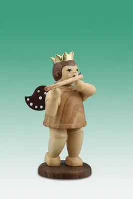 Produktbild von Holzfigur Musikantenengel mit Querflöte und Krone natur Höhe 6cm NEU
