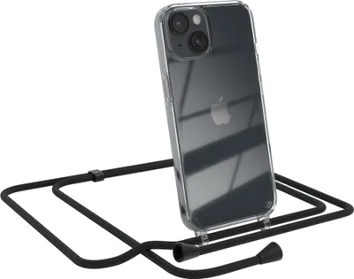 Produktbild von EAZY CASE Handykette kompatibel mit Apple iPhone 14, Handyhülle mit Umhängeband, Handykordel, Schutzhülle Clear, Band in Schwarz
