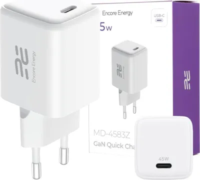 Produktbild von Netzladegerät GaN USB-C 45W QC PD Encore Energy MD-4583Z