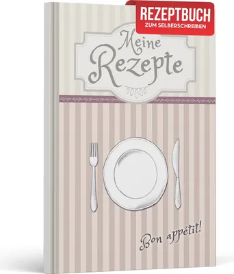 A cookbook with a decorative cover featuring a plate, fork, and knife.