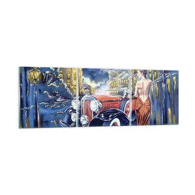 Produktbild von Bilder auf glas - frau retro stil - 150x50cm - Glasbilder - Wandbilder - Kunstdruck - zum Aufhängen bereit - Wanddekoration aus Glas - Glas Bilder - Wandbild auf Glas - 3 Teile - GCA150x50-3450