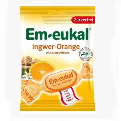 Produktbild von Em eukal Hustenbonbons Ingwer Orange zuckerfrei 75g 20er Pack