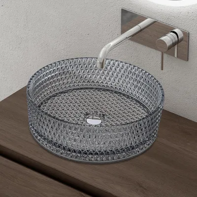 Image de doporro Lavabo à Poser Vasque en Verre Gris Lave Mains Rond de Salle de Bains Petit Lave-Mains pour WC 39x39x12 cm Minerva07