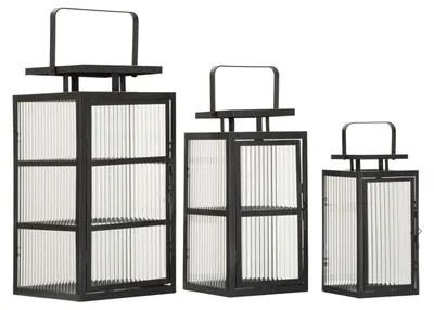 Immagine prodotto di Set da 3 lanterne Andromeda 25 x 50 x 25,5 cm metallo e vetro nero