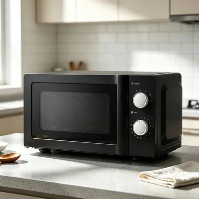Produktbild von ZELURXX Retro Mikrowelle 20L 700W Standmikrowelle mit 6 Leistungsstufen Auftaufunktion Drehregler kompakte Bauweise Schwarz