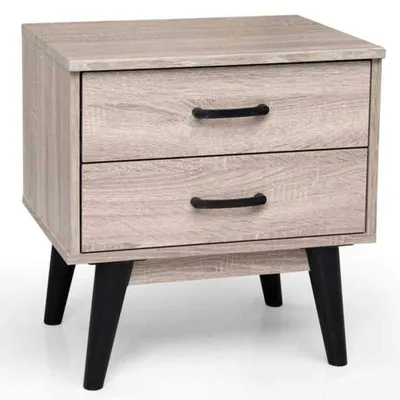 Immagine prodotto di Omgoods - Tavolino da notte moderno con 2 cassetti in legno di quercia