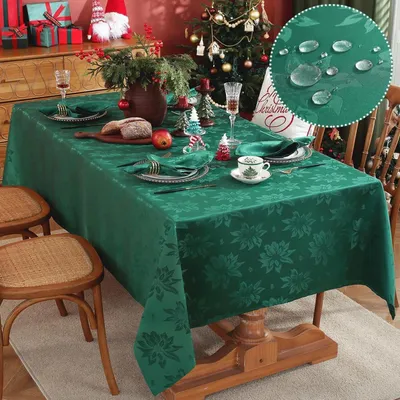 Produktbild von Weihnachtstischdecke Jacquard Weihnachtsstern Geschenkbox Grün 132x132 cm
