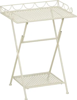 Produktbild von Mica Decorations Marseille Balkontisch – Pflanzenregal – 50 x 38 x 68 cm – Beistelltisch – Wetterfestes Eisen – Balkon Möbel – Off White