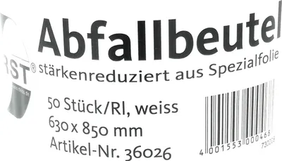 Produktbild von Deiss FIRST PLUS Müllbeutel weiß 85 Liter, 630 x 850 mm, 6x 50 Stück
