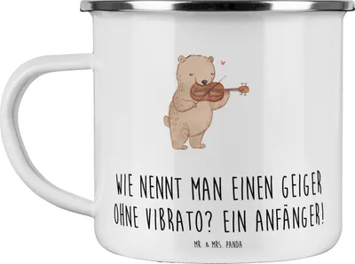 Produktbild von Mr. & Mrs. Panda Emaille Tasse Violine Anfänger - Weiß - Geschenk, becher, Musizieren, Musikschule, Musiker, Teetasse, Haferl, Musik, Pott, Klänge, Lernen, Instrument
