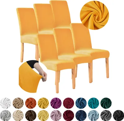 Produktbild von MEBLE ODNOWA, Stuhlhusse, Stuhlbezug, Standardgröße, Samt, Honiggelb, 6er Set, Velours, elastisch, Stuhlbezüge, Stuhlhussen, maschinenwaschbar