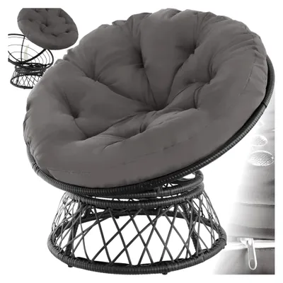 Produktbild von Papasansessel, drehbarer Loungesessel mit Kissen, runder Relax Korbsessel aus Rattan für Wohnzimmer, Leseecke, Lounge - schwarz
