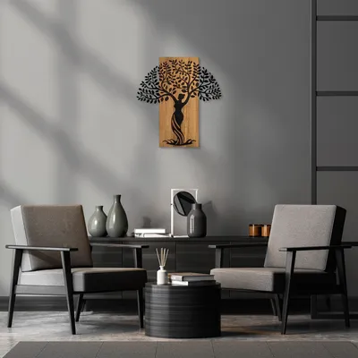 Produktbild von Wallity, Woman- SKL2410, Nussbaumfarbe,Schwarz, Sonstige Wohndekorationen, 54 x 58 cm, 50% Holz (Dicke: 3 cm) / 50% Metall