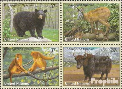 Produktbild von Briefmarken UNO - New York 2004 Mi 946-949 Viererblock (kompl.Ausg.) gestempelt Säugetiere