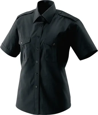 Produktbild von Piloten-Bluse, halbarm, tailliert, Kentkragen, Schulterklappe, schwarz, Größe 46 : 46 : 60% Baumwolle 40% Polyester 120 g/m² : schwarz