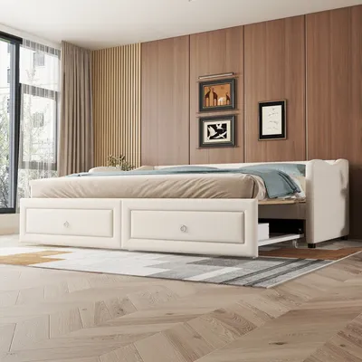 Produktbild von SOFTWEARY Schlafsofa, Leinen, beige, 2, Gäste- und Jugendbett, Selbstmontage