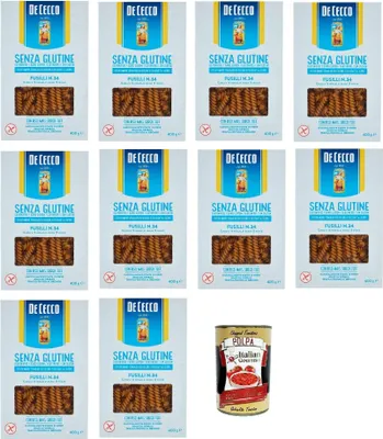 Produktbild von De Cecco Fusillii senza Glutine No.34, Glutenfrei,100% Italienisch Pasta Nudeln gluten free 10x 400G + Italian Gourmet polpa 400g