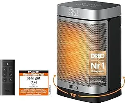 Produktbild von Dreo Heizlüfter Energiesparend Klein, 1500W Heizung Elektrisch mit Thermostat, 70° Oszillierend Elektroheizung, PTC Keramik Heizlüfter Leise, ECO-Modus, 12-Std-Timer, Überhitzungs- & Kippschutz