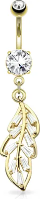 Produktbild von Bauchnabelpiercing Blatt Anhänger Strass Zirkonia 14 Karat vergoldet Autiga® gold