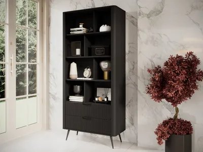 Produktbild von GrainGold Regal Latina - Bücherregale - Regal mit zwei Schubladen, Modern Regal, Standregal - Regal Schwarz