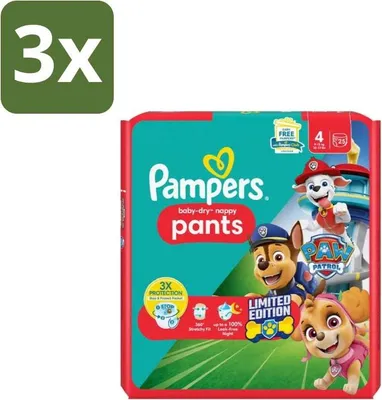 Obrázok produktu pre Pampers – Plienky – Plienkové nohavičky Paw Patrol Veľkosť 4 – 25 plienok – Výhodné balenie – 3 kusy