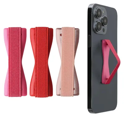 Imagen del producto de kwmobile Juego de 3 soportes para teléfono móvil - Soportes para sujetar el teléfono con una mano - 3 soportes para teléfono en rosa metalizado, rosa metalizado y plateado metalizado