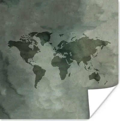 Produktbild von MuchoWow® Poster Weltkarte - Grau - Einfach 75x75 cm - Wand Dekoration