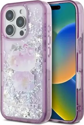 Image de Hello Kitty Liquid Glitter 50th Anniversary Party Case pour Iphone 16 Pro - Violet