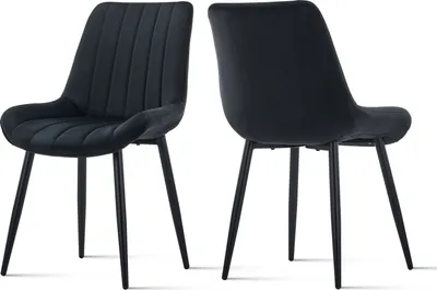 Image de CLIPOP Chaises de salle à manger, lot de 2 chaises de cuisine, chaises rembourrées en velours avec pieds en métal, noir