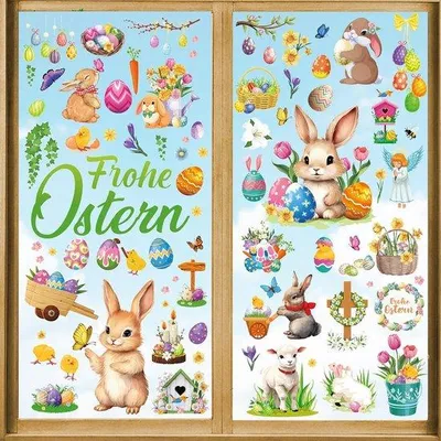 Productafbeelding van Famanu raamstickers, set van 9 - Zelfklevende decoraties voor Pasen