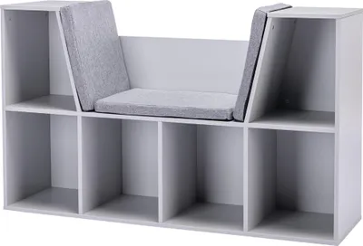 Produktbild von 2-in-1KinderregalRegal+Sitzbankinkl.Polster103cm×30 cm×62cmWeiß+Grau