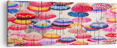 Produktbild von Bild auf Leinwand - Leinwandbild - Regenschirme City Dekoration Himmel - 140x50cm - Wand Bild - Wanddeko - Leinwanddruck - Bilder - Kunstdruck - Leinwand bilder - Wandkunst - AB140x50-3145