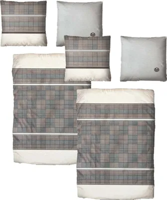 Produktbild von Baumwolle Satin Bettwäsche Kariert Braun Beige 135x200 80x80cm: 4 tlg.