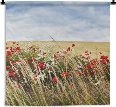 Produktbild von MuchoWow® Wandteppich Wandbehang Wolken - Blumen - Rot 150x150 cm Tapisserie Dekoration Wandtuch - Wohnaccessoires - Modernes